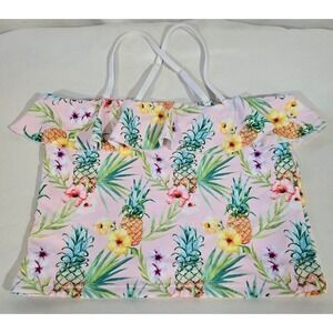 Snapper Rock Kids Girls Pineapple Floral Ruffle Swim Top Tankini Size 10 140 146